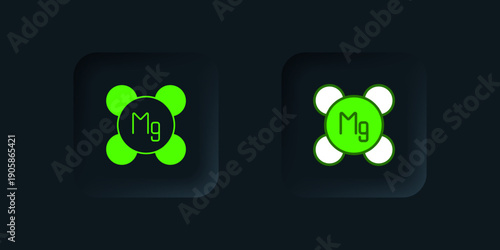 Green Magnesium chemical element icon isolated on isolated on black background. Black square button. Vector