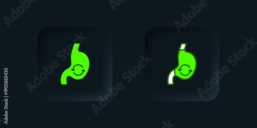 Green Human stomach health icon isolated on black background. Black square button. Vector