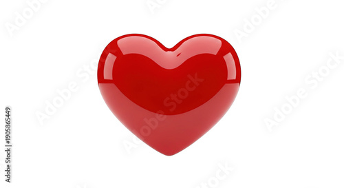 A vibrant red heart shape with a glossy finish against a white background isolated on transparent background