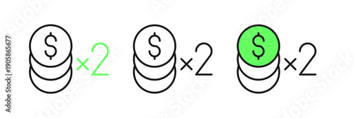 Set line Casino chip with dollar symbol icon isolated on white background. Casino gambling. Vector