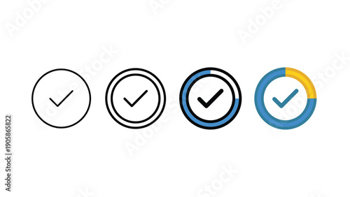 Checkmark Icons in Black, Double Line, Blue and Yellow on White Background