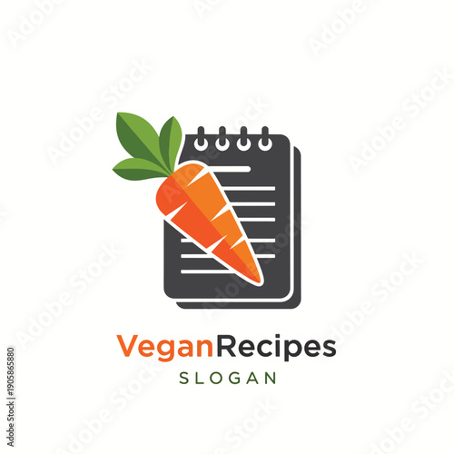 Vector Graphic: Vegan Recipe Notepad with Carrot Icon for Healthy Plant-Based Cooking Guides