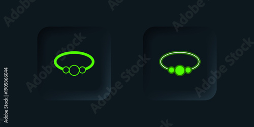 Green Bracelet jewelry icon isolated on black background. Bangle sign. Black square button. Vector