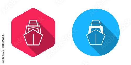 Filled and outline Yacht sailboat or sailing ship icon isolated with long shadow background. Sail boat marine cruise travel. Vector