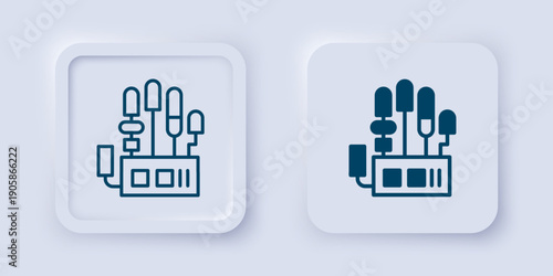 Filled and outline Mechanical robot hand icon isolated on grey background. Robotic arm symbol. Technological concept. Square button. Vector