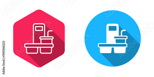 Filled and outline Coffee cup to go icon isolated with long shadow background. Vector