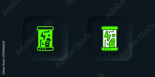 Green Futuristic cryogenic capsules or containers icon isolated on black background. Cryonic technology for humans or cryogenic chamber. Black square button. Vector