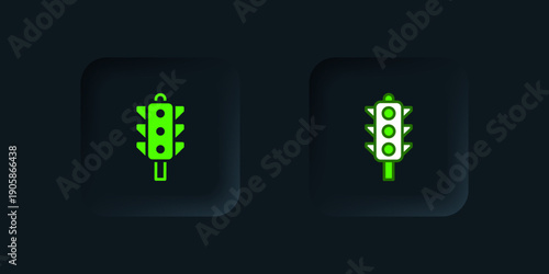 Green Traffic light icon isolated on black background. Black square button. Vector
