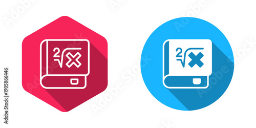 Filled and outline Book with word mathematics icon isolated with long shadow background. Math book. Education concept about back to school. Vector