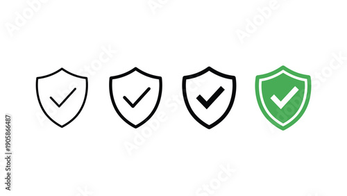 Green Shield with Checkmark among Black Outlined Shields