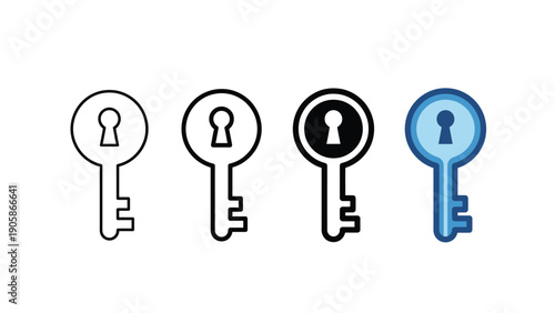 Four Keys in Black and Blue on White Background