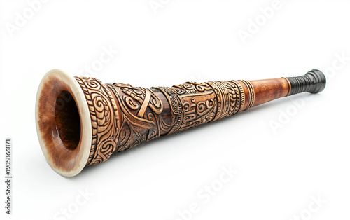 Authentic Maori Putatara Conch Shell Trumpet Isolated On White Background.