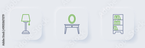 Set line Lamp hanging, Dressing table and Floor lamp icon. Vector