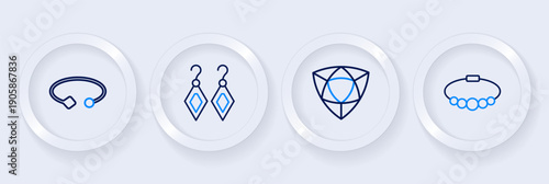 Set line Bracelet jewelry, Diamond, Earrings and icon. Vector