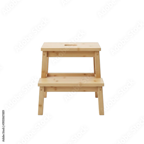 A wooden step stool with a handle, perfect for reaching high places in the home. isolated on transparent background