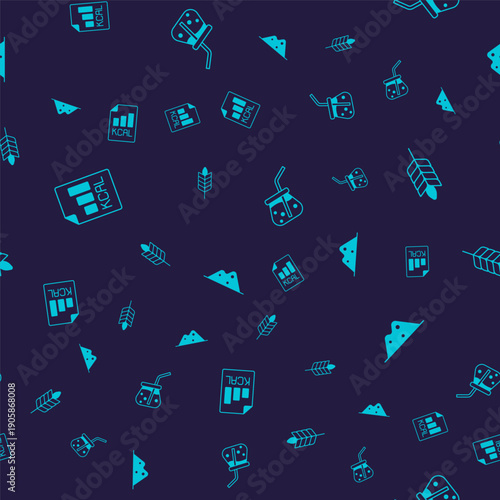 Set Diet plan, Wheat, Fresh smoothie and Salt on seamless pattern. Vector