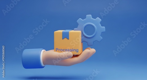 Hand holding cardboard box with gear.