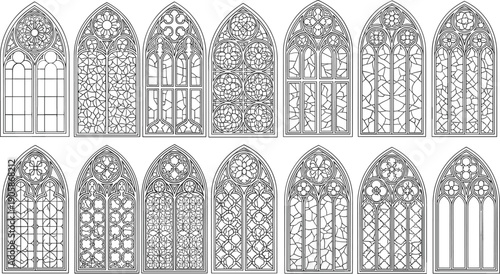 Gothic stained glass window arched floral patterns windows