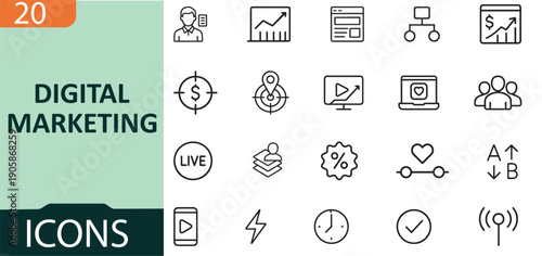 Digital marketing icons set for business and online strategy