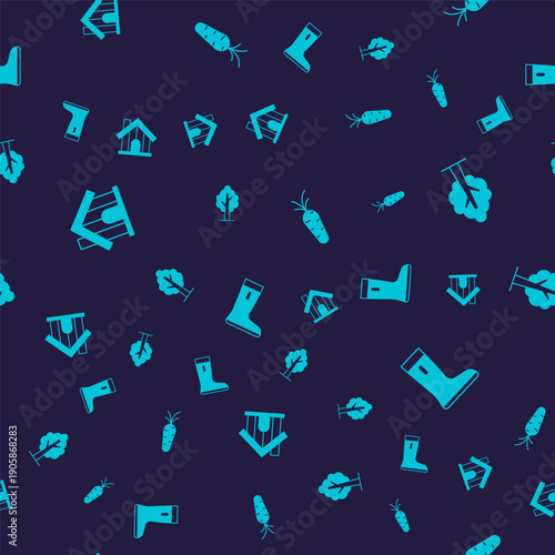 Set Farm house, Tree, Carrot and Waterproof rubber boot on seamless pattern. Vector