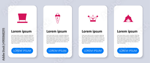 Set Circus tent, Jester hat with bells, Ice cream in waffle and Cylinder. Business infographic template. Vector