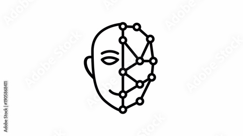 Deepfake Technology Icon, Minimalist Outline, Seamless Loop Animation, 4K Transparent Background