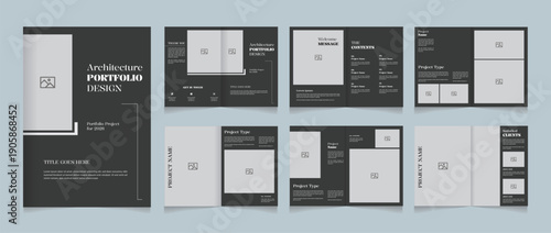 Minimal Architecture Portfolio Template 12 pages layout A4 print ready design dark Gray version