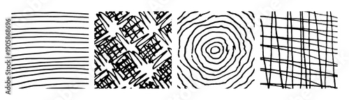 Set of monochrome hand-drawn crosshatch textures