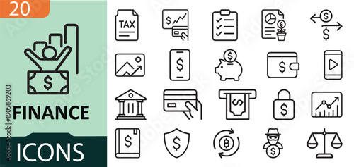 Finance icons set for business and investment concepts