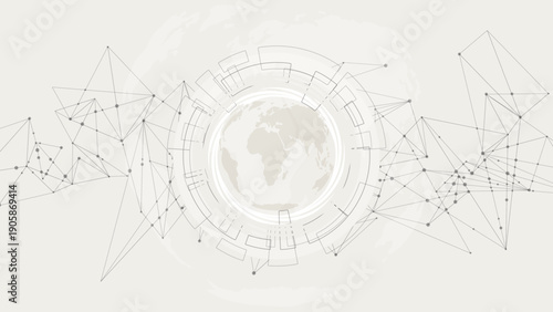 Abstract technology network background with gray connection lines and nodes on clean white backdrop.