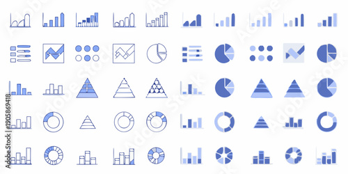 Collection of blue data visualization icons and chart elements