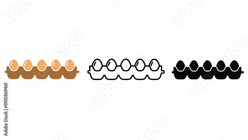 Egg carton vector illustration with brown, line, and black icons