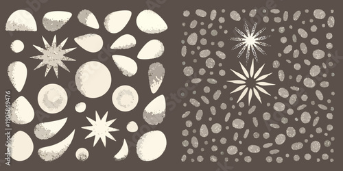 Abstract pattern featuring organic shapes and radiating starbursts