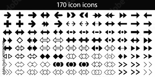 Collection of 170 minimalist arrow and geometric icons in black and white