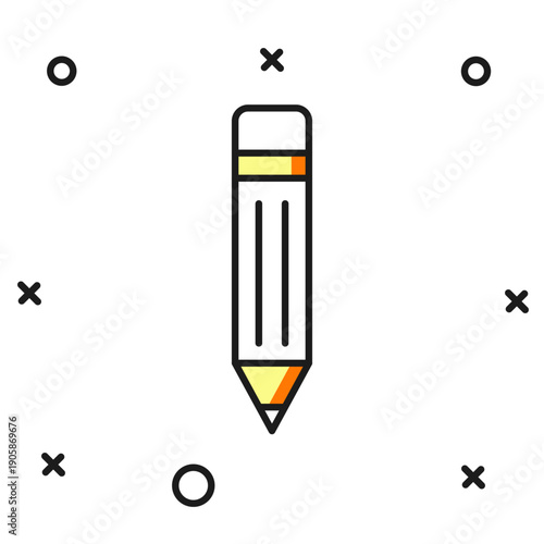 Filled outline Pencil with eraser icon isolated on white background. Drawing and educational tools. School office symbol. Flat filled outline style with shadow. Vector