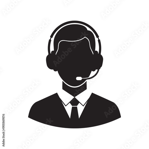 Black silhouette icon of a customer service representative wearing a headset