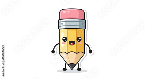 Cute cartoon pencil character with smiling face