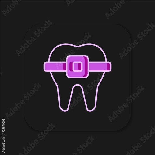 Filled outline Teeth with braces icon isolated on black background. Alignment of bite of teeth, dental row with with braces. Dental concept. Flat filled outline style with shadow. Vector