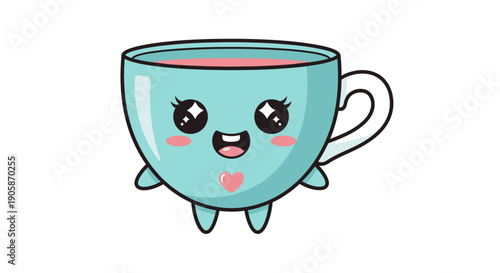 Cute cartoon teacup with smiling face