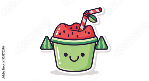smiling watermelon smoothie cartoon