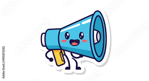 happy blue megaphone cartoon character