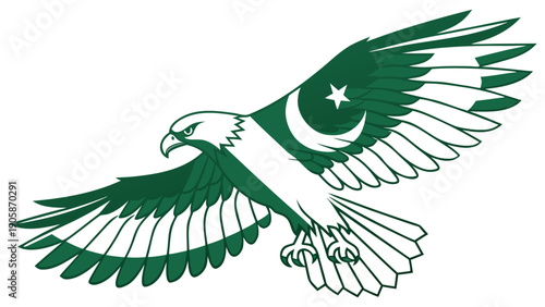 Pakistani Flag Inspired Falcon Flat Vector Illustration