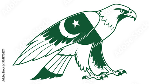 Pakistani Flag Inspired Falcon Flat Vector Illustration