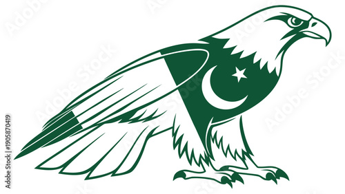 Pakistani Flag Inspired Falcon Flat Vector Illustration