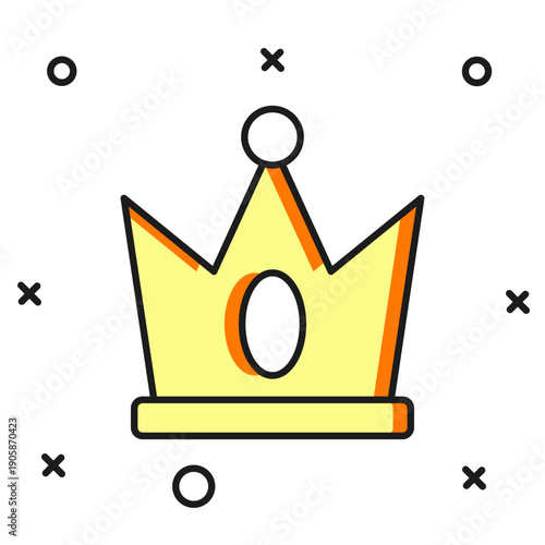 Filled outline King crown icon isolated on white background. Flat filled outline style with shadow. Vector