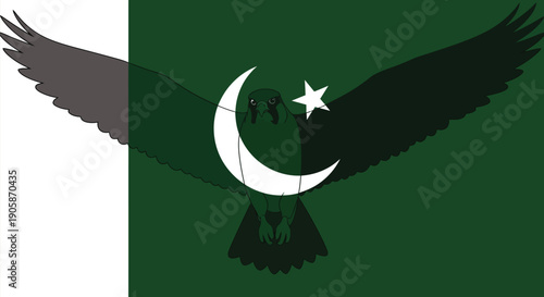 Pakistani Flag Inspired Falcon Flat Vector Illustration