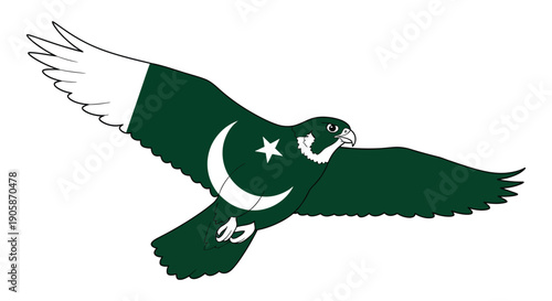 Pakistani Flag Inspired Falcon Flat Vector Illustration