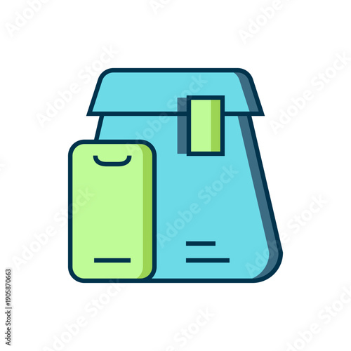 Filled outline Online ordering and fast food delivery icon isolated on white background. Flat filled outline style with shadow. Vector