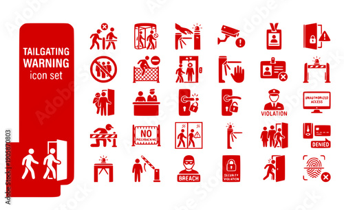 Tailgating Warning Security-Breach Unauthorized-Entry Access-Violation Piggybacking-Prevention Sneaking-Behind Prohibited-Entry Vector Icon Set - Access Violation