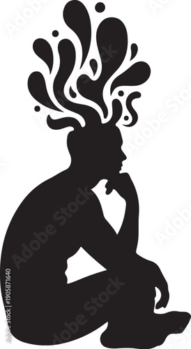 Silhouette of a person with creative thoughts and emotions